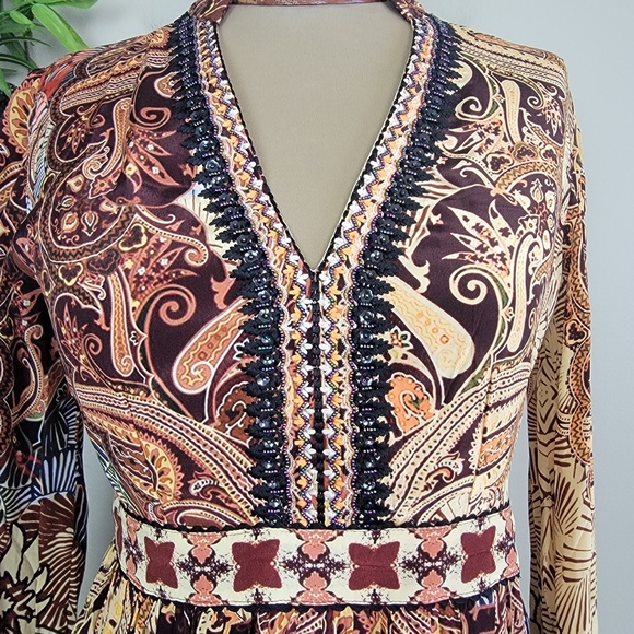 NEW Anthropologie Bhanuni by Jyoti Abstract Print Boho Sequin V Neck Dress 2 - Picture 11 of 16